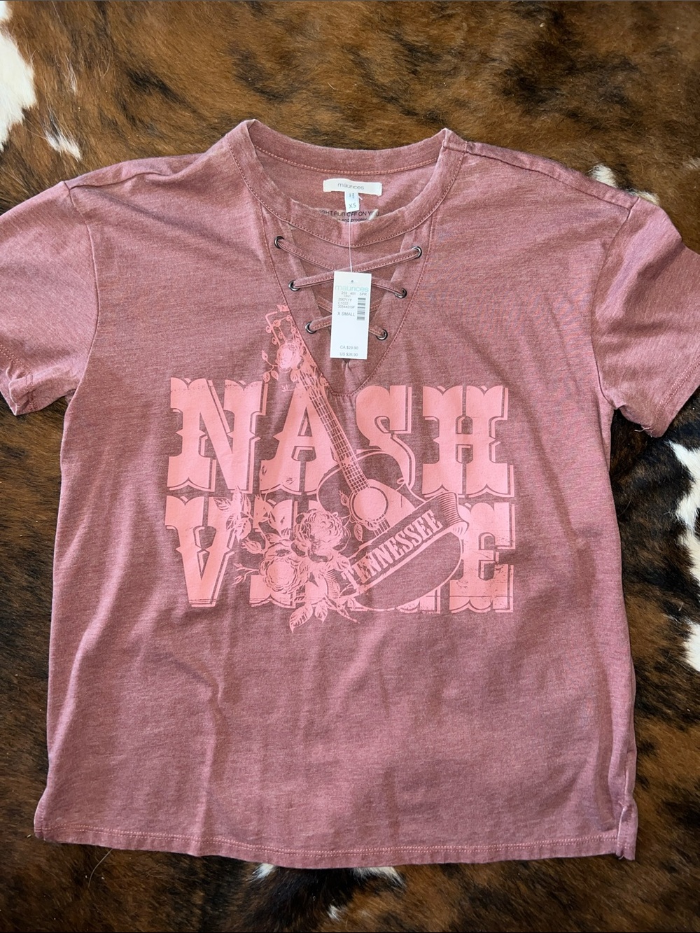 Maurices Lace-Up Graphic Tee in Dusty Rose